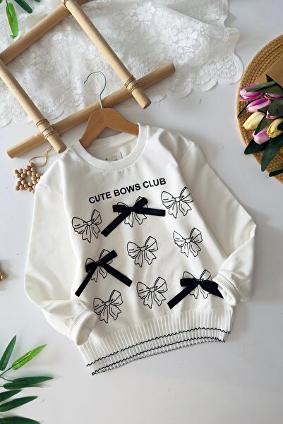 Minigimin Cicileri My Little Girl's Bow Detailed Stoned Shorts Single Piece Girl's Set - White