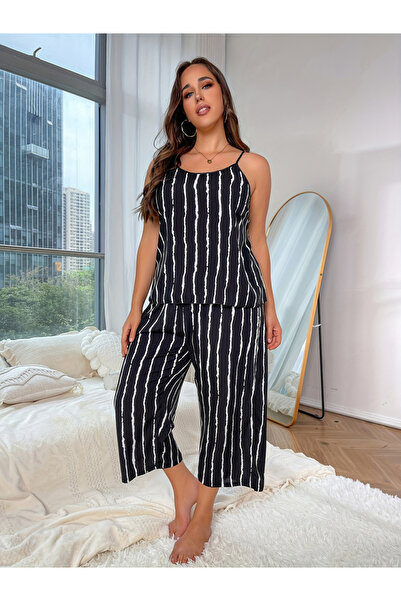 Take Two By Styli Women's Plus Size Striped Print Cami Top With Pants Set