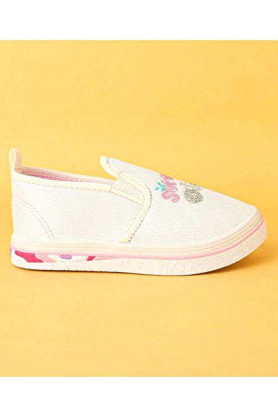 Cute Walk by Babyhug Slip On Casual Shoes with Cycle Embroidery - White/Pink