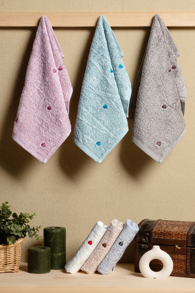 Bersay 6-Piece 30X50, 100% Cotton Bamboo, Embroidered Kitchen & Hand Towel Set – Soft, Absorbent, Stylish and Durable