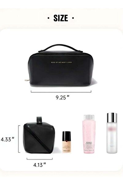 Generic Large Capacity Travel Cosmetic Bag, Waterproof PU Leather, Double-Layer, Handle, Brush Holders