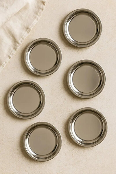 DİVAYS 6-Piece 11 cm Stainless Steel Appetizer Plate Stylish Presentation and Serving Plate Set