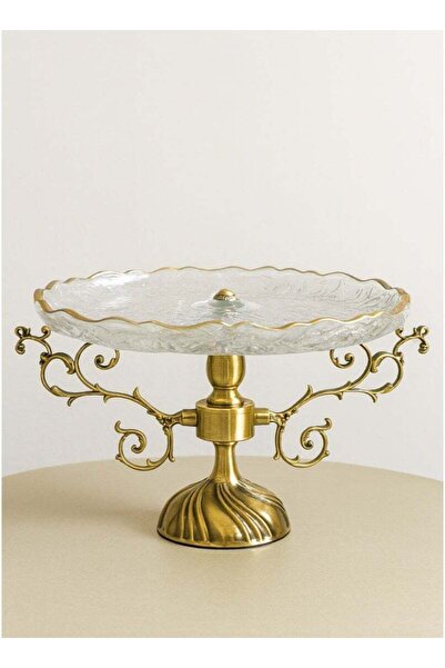 ALQANNAS حامل كعك وحلويات من الزجاج الكريستالي مع حافة ذهبية