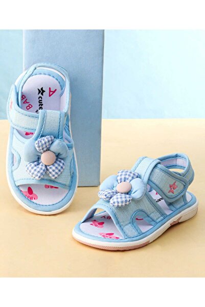 Cute Walk by Babyhug صندل مطبوع بشريط فيلكرو وتطريز زهري - أزرق فاتح