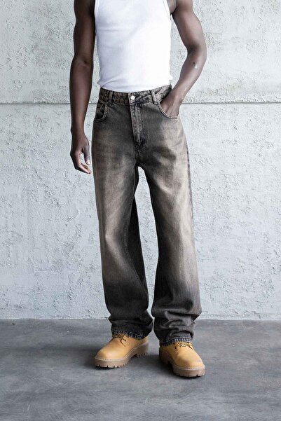 Machinist Men's Oversized Effect Baggy Jean Trousers Light Black