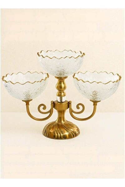 ALQANNAS 3-Bowl Crystal Glass Candy & Snack Holder with Gold Rim