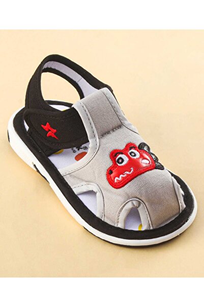 Cute Walk by Babyhug Sandals With Velcro Closure & Animal Patch - Black/Grey