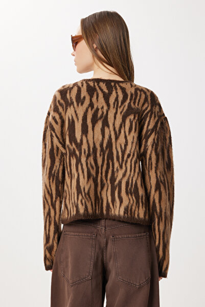 Lovelyİstanbul Wool Effect Patterned Knitwear Cardigan Lxa0015 Brown Camel