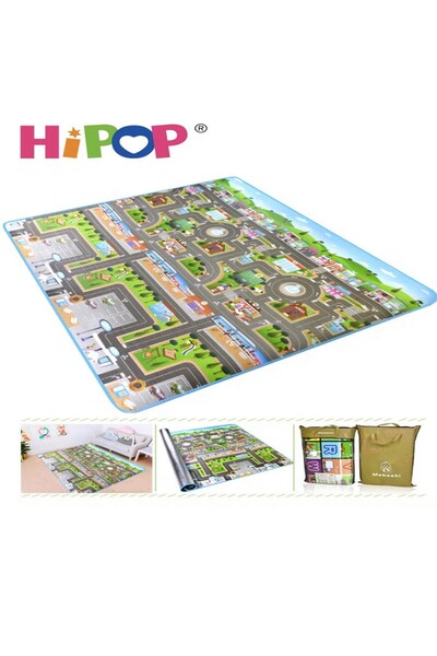 HIPOP سجادة لعب للأطفال قابلة للغسل، مع تعلم الأبجدية والإدراك بالأشياء، ومرح...