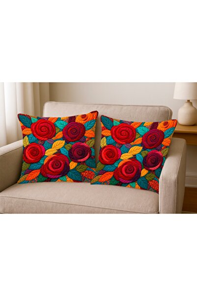 MİNOZA Digital Printed Embossed Rose Motif Decorative Throw Pillow Cover