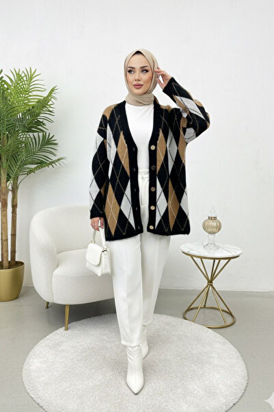 Tesettür Diyarı Baklava patterned frost cardigan - black standard (compatible...