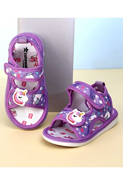 Cute Walk by Babyhug Velcro Closure Musical Sandals With Unicorn Print & Appl...