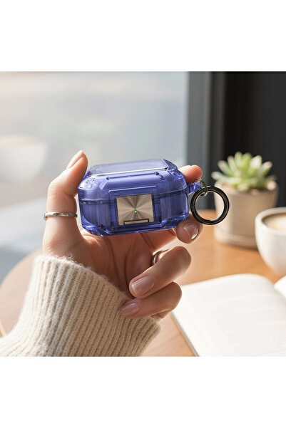 Samsung CaseOnn Galaxy Buds 2 - Buds 2 Pro Kılıf Transparan Emniyet Kilitli Mavi