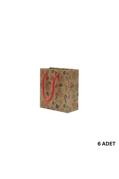 roco paper Комплект новогодишни картонени торбички с мотиви - комплект от 6 броя, червена връв, парти, Коледа, подаръчна торбичка, 11x11 cm