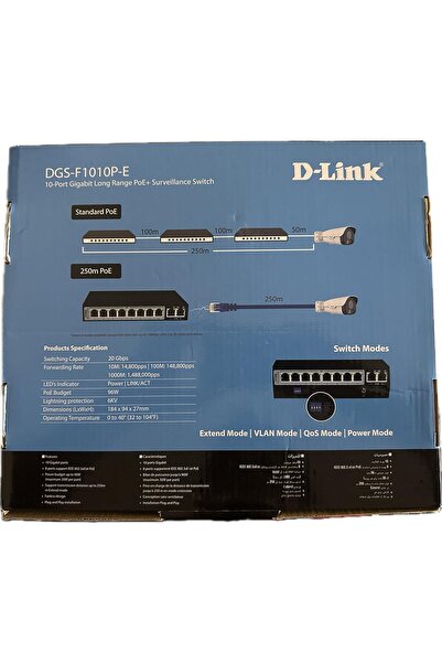 D-Link 8 Port Gigabit PoE Switch - 8 PoE+ 2 Uplink Port 250m DGS-F1010P-E