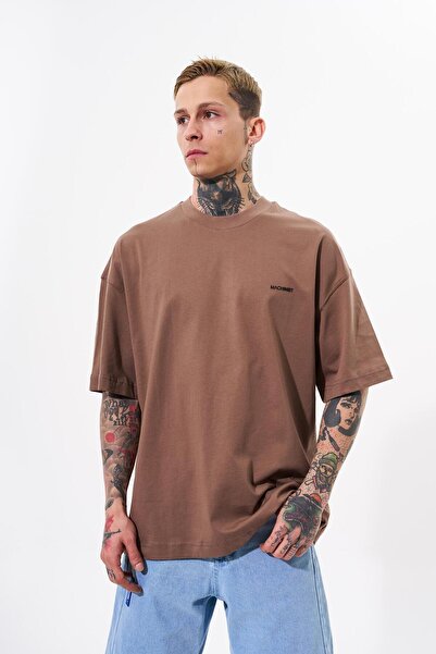 Machinist Men's Basic Cotton Oversized T-Shirt Brown