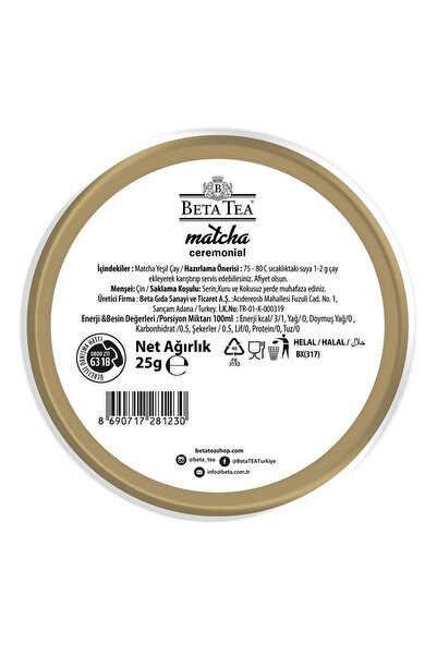 Beta Tea Beta Ceremonial Matcha Yeşil Çay 25 g - Metal Ambalaj