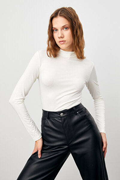 Bipantolon Women's Light Gray Black Cream White 4-Piece Half Turtleneck Basic Bodysuit