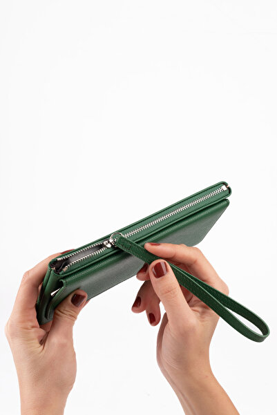 saraci leather craft Women's Vegan Faux Imported Leather Wristlet Wallet – Zippered & Card Holder Portfolio Stylish Long Wallet