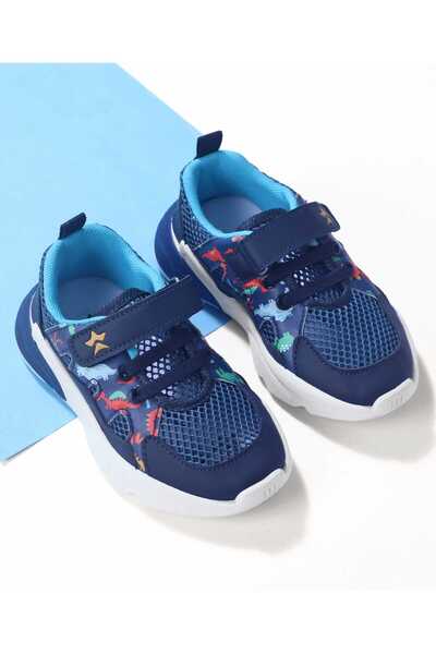 Cute Walk by Babyhug Velcro Closure Sneakers With Mesh Detailing & Dino Print...