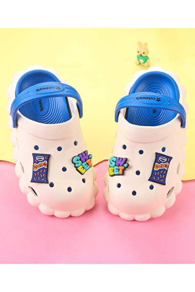 Cute Walk by Babyhug قباقيب بحزام خلفي وتطريز نصي - أزرق وكريمي