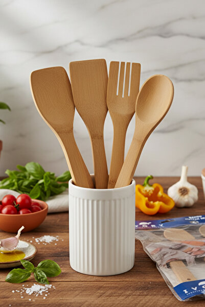 IVORY Wooden Bamboo Kitchen Spoon Set