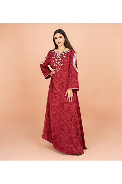 IKKXA Classic Printed Jalabiya Cold Shoulder Crystal Designs