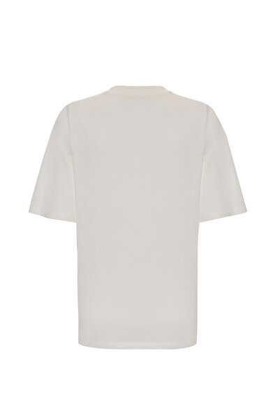 Exquise Embroidered Collar Short Sleeve Knitted Regular T-Shirt