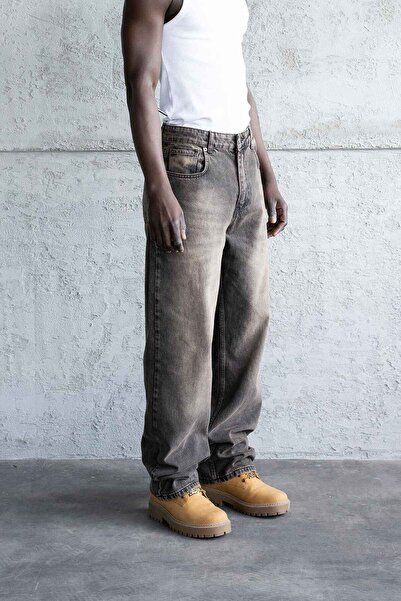 Machinist Men's Oversized Effect Baggy Jean Trousers Light Black