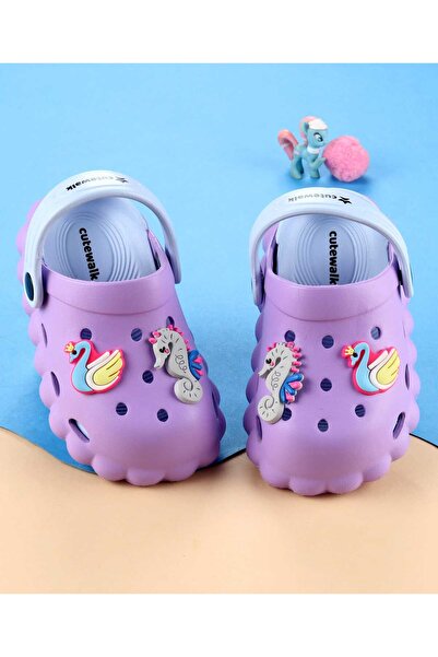 Cute Walk by Babyhug قباقيب بحزام خلفي مزينة برسومات بطة وحصان البحر - أرجواني