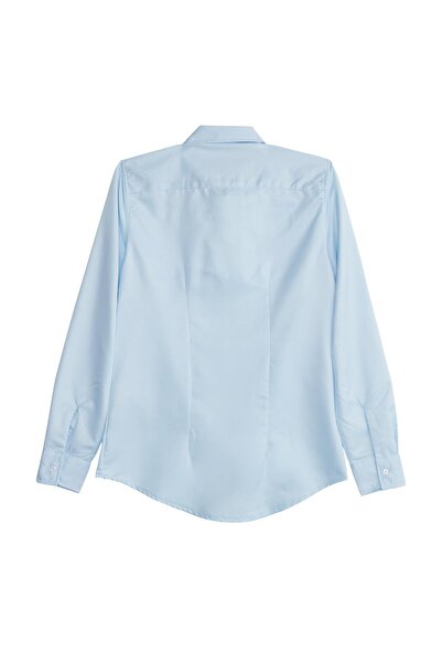 Tudors Women's Slim Fit Slim Fit Body Fitting Long Sleeve Hidden Button Detailed Blue Basic Shirt