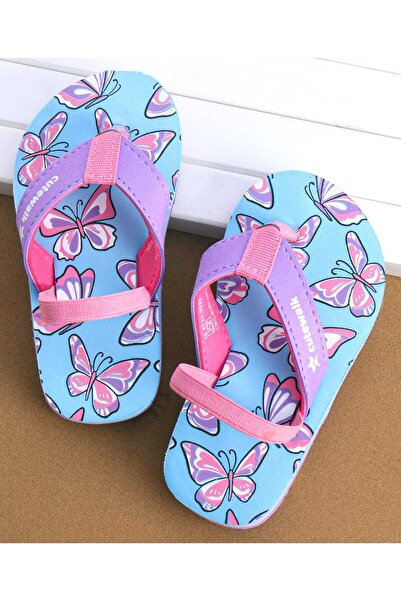 Cute Walk by Babyhug شبشب مطبوع فلوب بطبعة فراشات مع حزام خلفي - أزرق