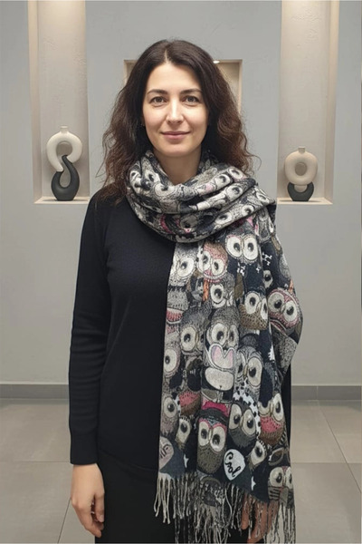 Cashmere Owl figured wool shoulder shawl