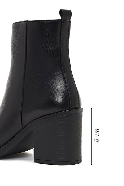 Derimod Women's Black Zippered Thick Heeled Leather Boots 25Wfd512018