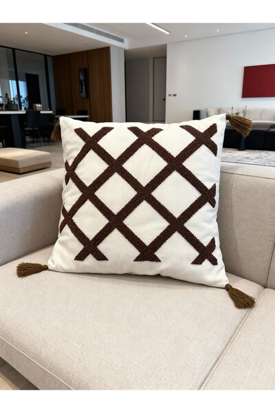 MACASA Husă pentru pernă din material textil alb, 100% bumbac, brodat cu un s...