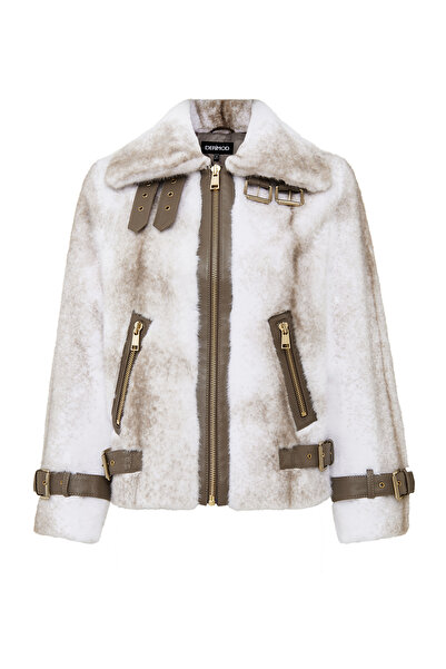 Derimod Anabel Women's White Teddy Leather Coat 25Wgd5952Ff