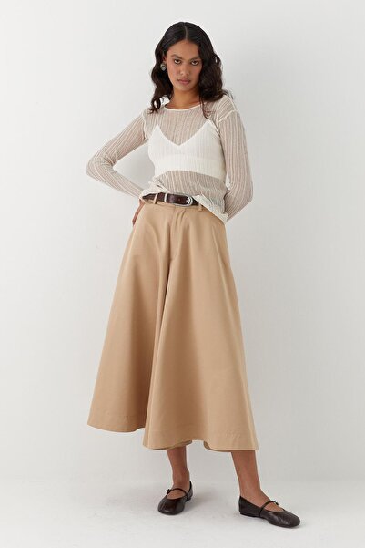 MARKALİSTE Wide flowing trench trousers mink