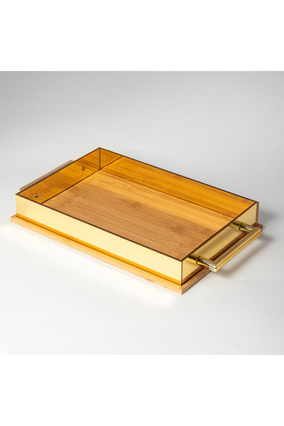 Bin Shihon Single rectangular wooden tray with aluminum edges