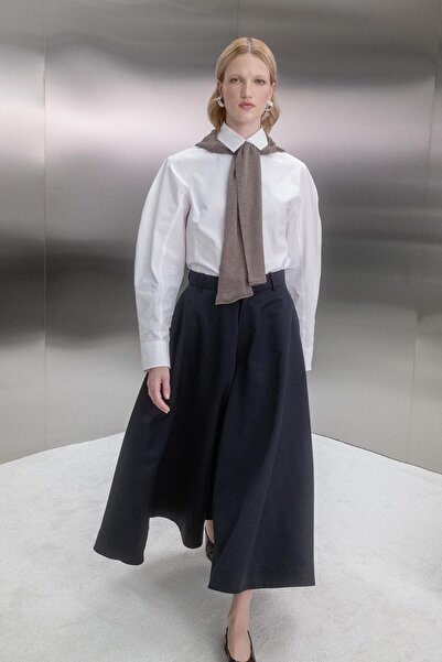 MARKALİSTE Wide draped trench pants navy blue