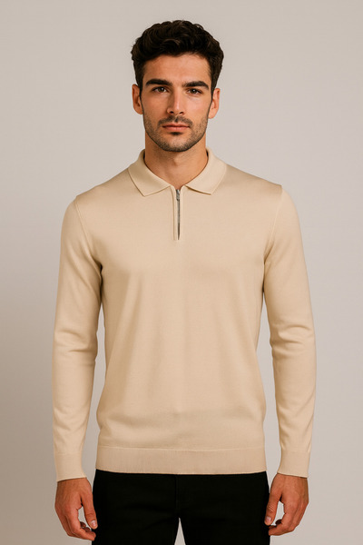 NCS Men's Knitwear Polo Neck Beige 3773