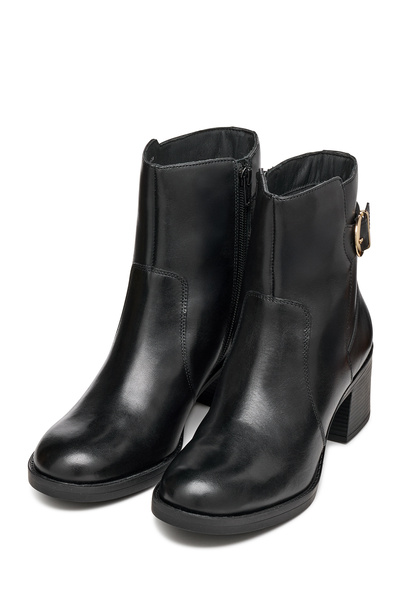 Geox Women's Black D Series 60 a - Smo.Lea Buckle Zipper Heeled Leather Boots D56Xxa00043C9999