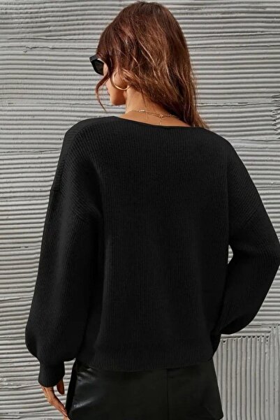 Mossta V-Neck Knitwear Blouse - Black