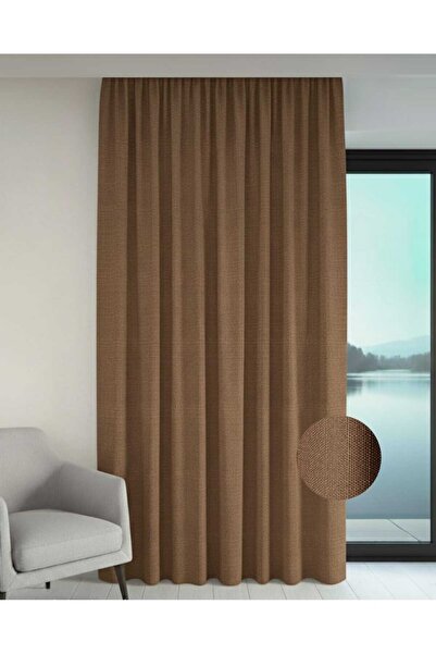 PEREN HOME Linen Textured Background Curtain Extrafoam Drawstring Brown