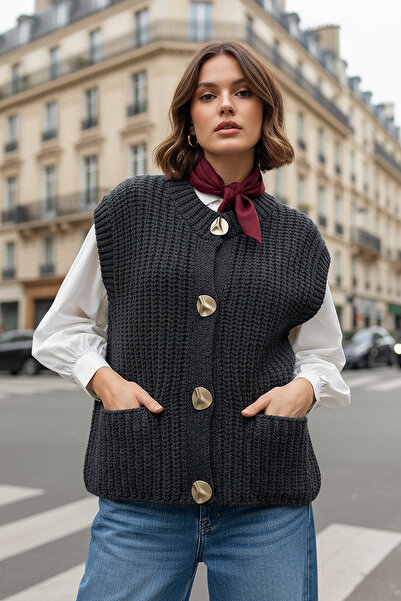 Salih Çelebi Premium Knitwear Vest 3005 - Anthracite