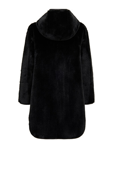 Derimod Artesina Women's Black Hooded Teddy Leather Coat 24Wgp5287Ff