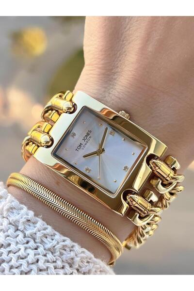 Tom Jones ساعة يد نسائية مقاومة للماء 3 Atm، سلسلة معدنية لا تفقد لونها، موديل BTJ.YN10031.2