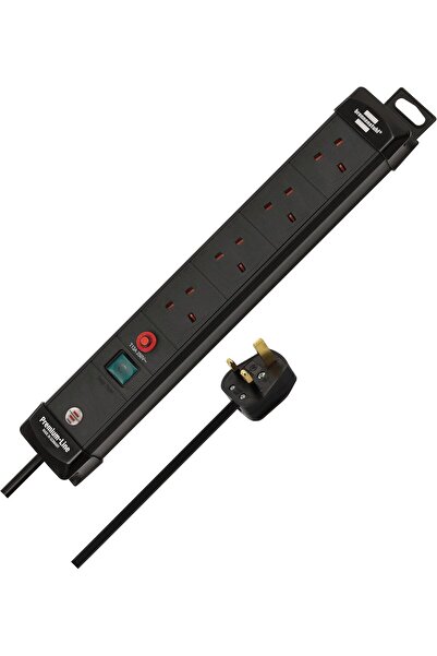 Brennenstuhl Premium-Line 4-way Extension Socket with Safety Fuse Button, 3m cable, black