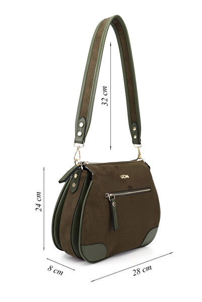 GÖNDERİ(R) Women's Khaki Suede Long Strap Shoulder Bag