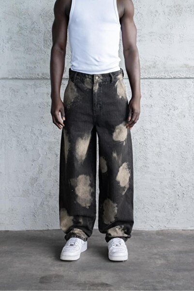 Machinist Men's Baggy Striped Balloon Fit Jean Pants with Blue Effect