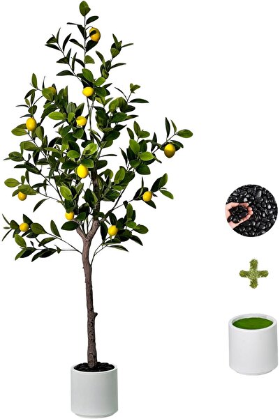 MirageBotanics 5ft Artificial Lemon Tree Indoor/Outdoor with Realistic Fruits & White Pot